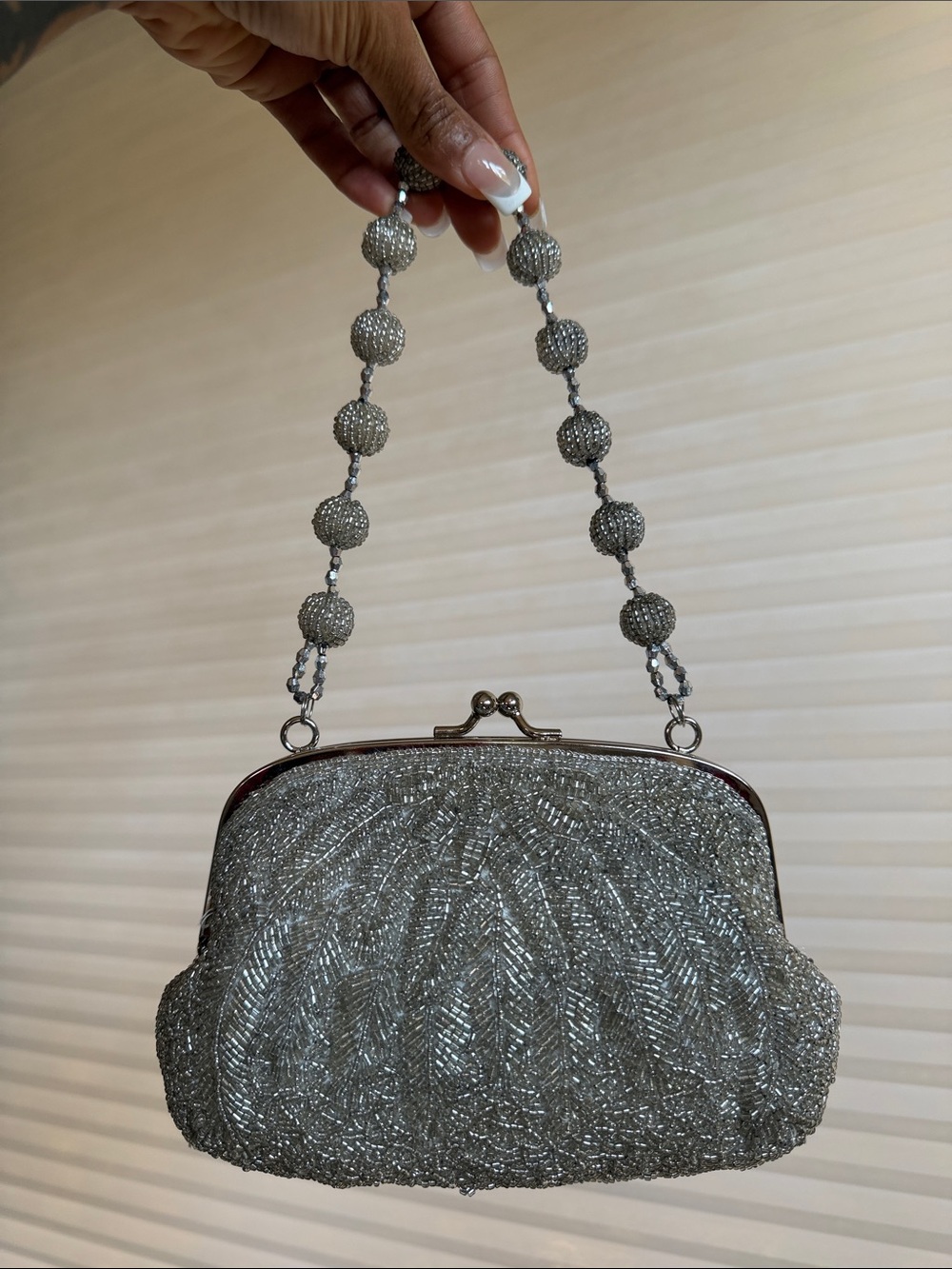 Vintage Silver Bugle Bead Evening Bag